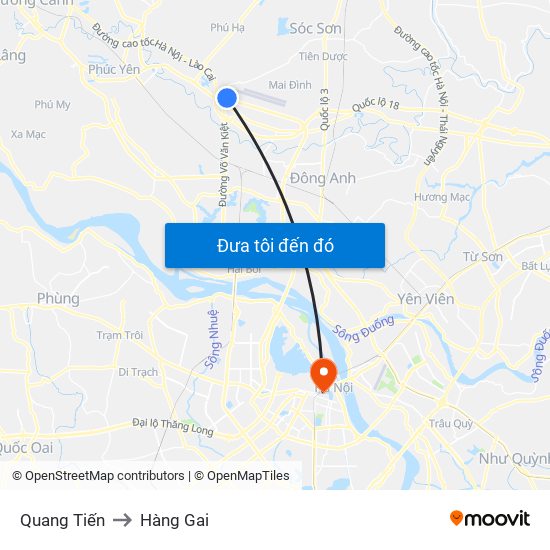 Quang Tiến to Hàng Gai map