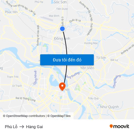 Phù Lỗ to Hàng Gai map