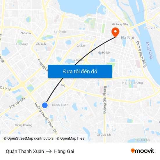 Quận Thanh Xuân to Hàng Gai map