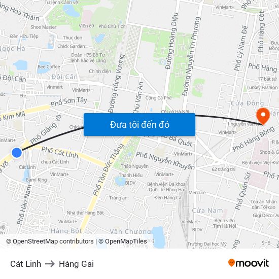 Cát Linh to Hàng Gai map