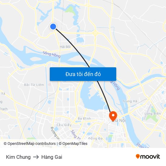 Kim Chung to Hàng Gai map