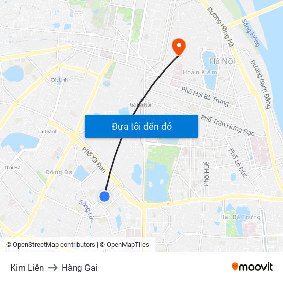 Kim Liên to Hàng Gai map