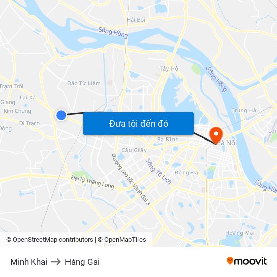 Minh Khai to Hàng Gai map