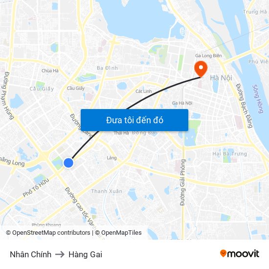 Nhân Chính to Hàng Gai map