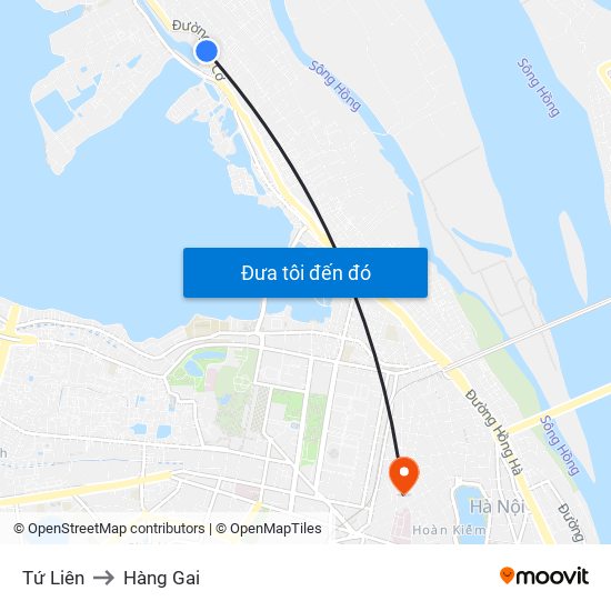 Tứ Liên to Hàng Gai map