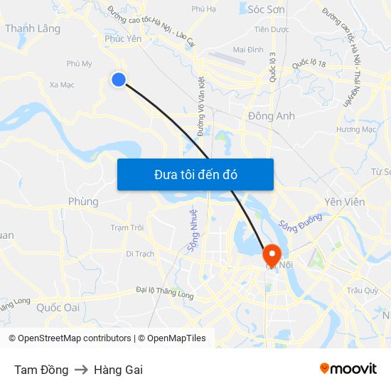 Tam Đồng to Hàng Gai map