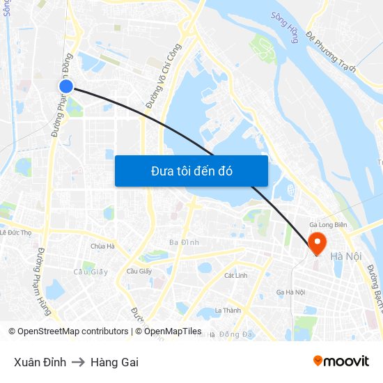 Xuân Đỉnh to Hàng Gai map