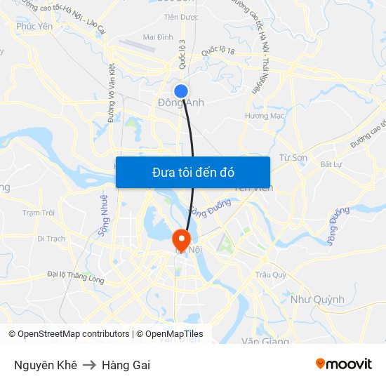 Nguyên Khê to Hàng Gai map