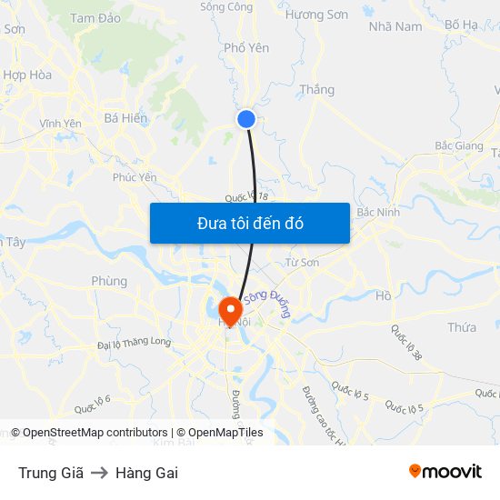 Trung Giã to Hàng Gai map