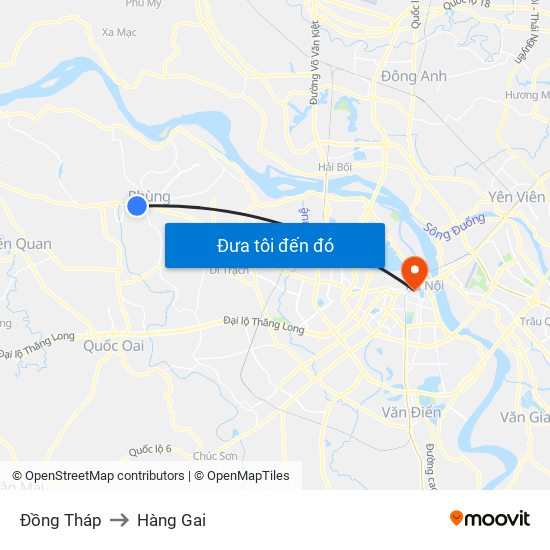 Đồng Tháp to Hàng Gai map