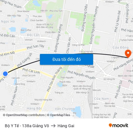 Bộ Y Tế - 138a Giảng Võ to Hàng Gai map