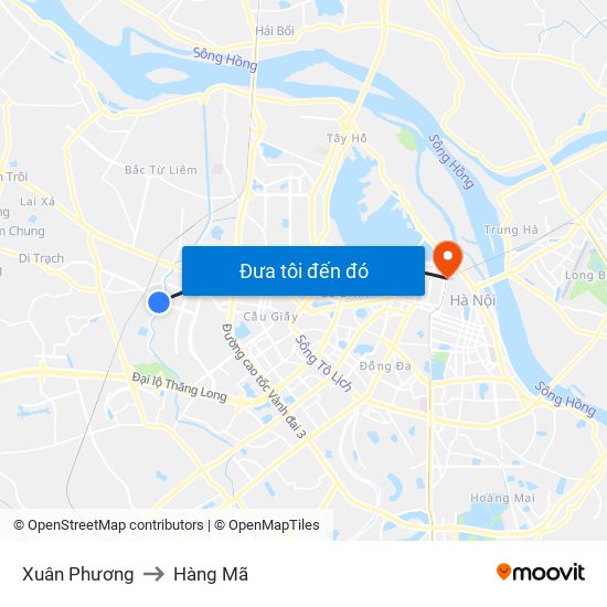 Xuân Phương to Hàng Mã map