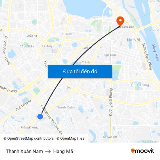 Thanh Xuân Nam to Hàng Mã map