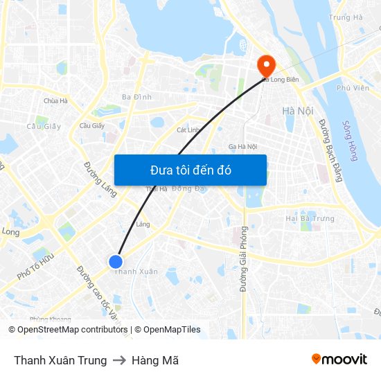 Thanh Xuân Trung to Hàng Mã map