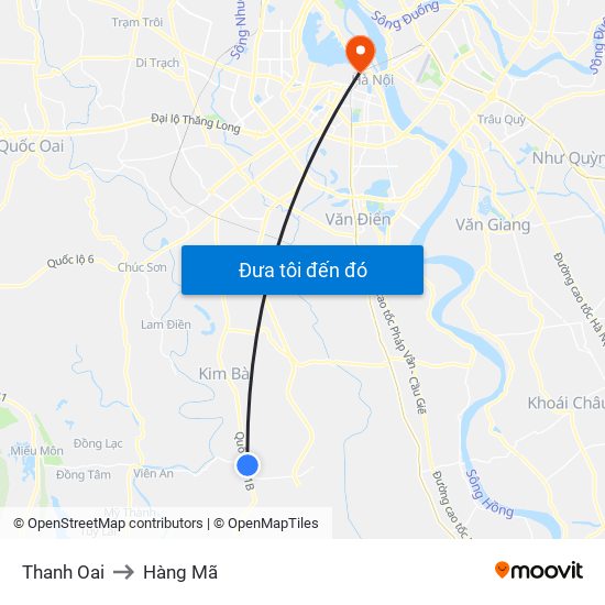 Thanh Oai to Hàng Mã map