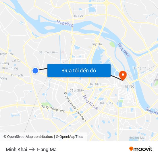 Minh Khai to Hàng Mã map