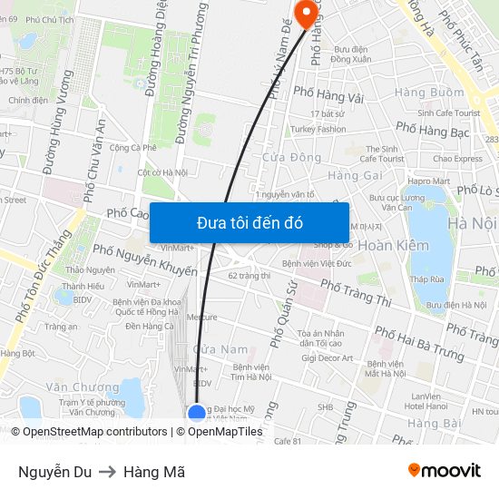 Nguyễn Du to Hàng Mã map