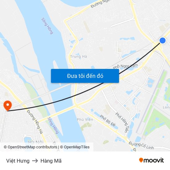 Việt Hưng to Hàng Mã map