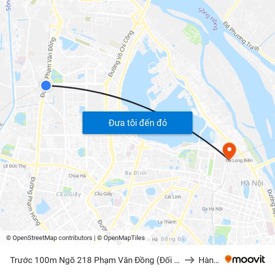 Trước 100m Ngõ 218 Phạm Văn Đồng (Đối Diện Công Viên Hòa Bình) to Hàng Mã map