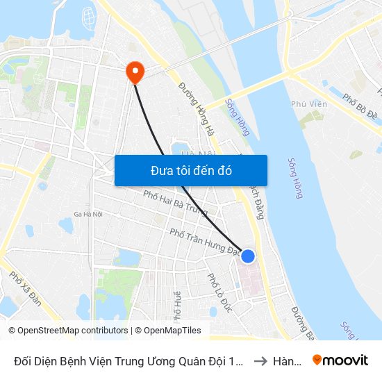 Đối Diện Bệnh Viện Trung Ương Quân Đội 108 - Trần Hưng Đạo to Hàng Mã map