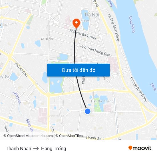 Thanh Nhàn to Hàng Trống map