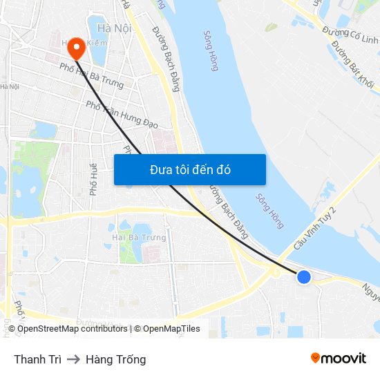 Thanh Trì to Hàng Trống map