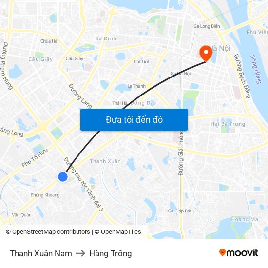Thanh Xuân Nam to Hàng Trống map