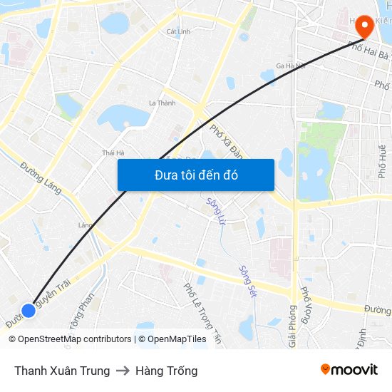 Thanh Xuân Trung to Hàng Trống map