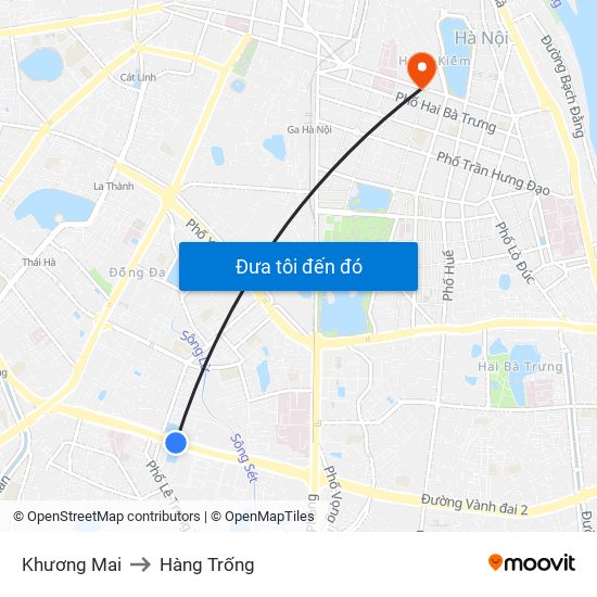 Khương Mai to Hàng Trống map