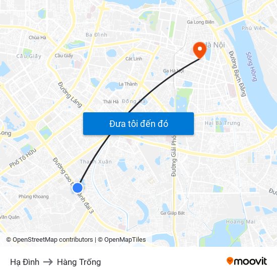 Hạ Đình to Hàng Trống map