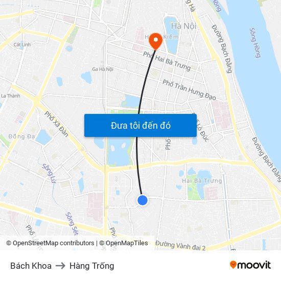 Bách Khoa to Hàng Trống map