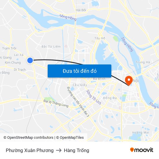 Phường Xuân Phương to Hàng Trống map