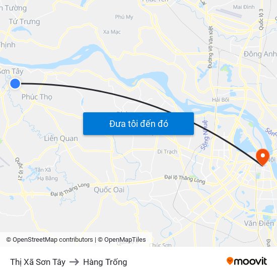 Thị Xã Sơn Tây to Hàng Trống map