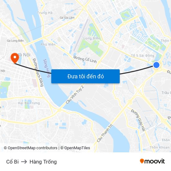 Cổ Bi to Hàng Trống map