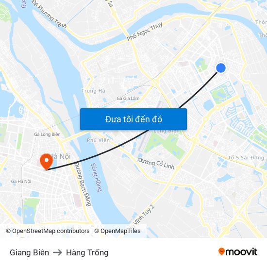 Giang Biên to Hàng Trống map