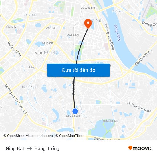 Giáp Bát to Hàng Trống map