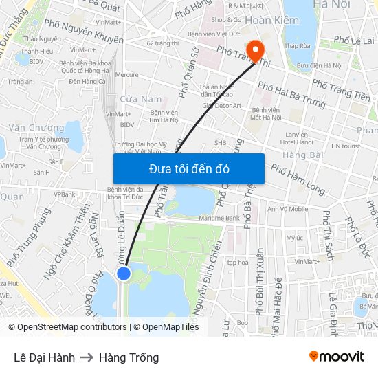 Lê Đại Hành to Hàng Trống map