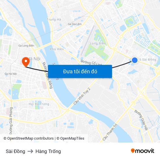 Sài Đồng to Hàng Trống map