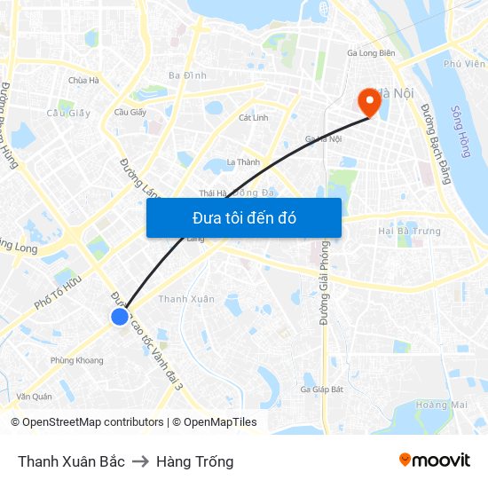 Thanh Xuân Bắc to Hàng Trống map