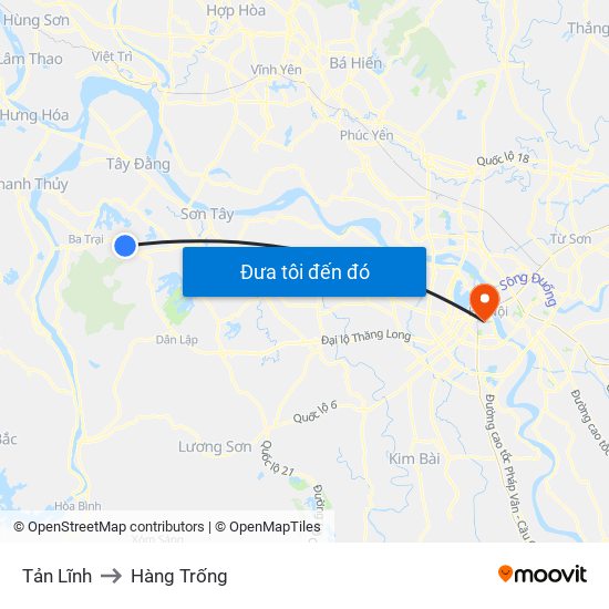 Tản Lĩnh to Hàng Trống map