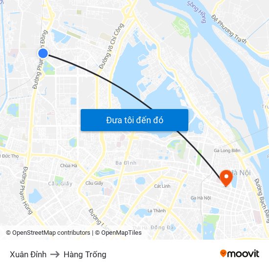 Xuân Đỉnh to Hàng Trống map