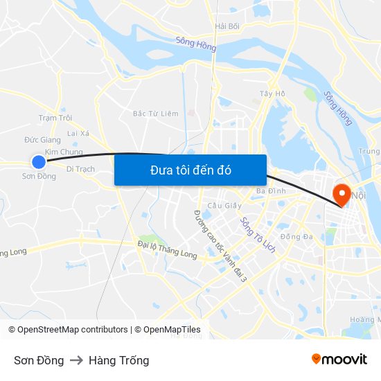 Sơn Đồng to Hàng Trống map
