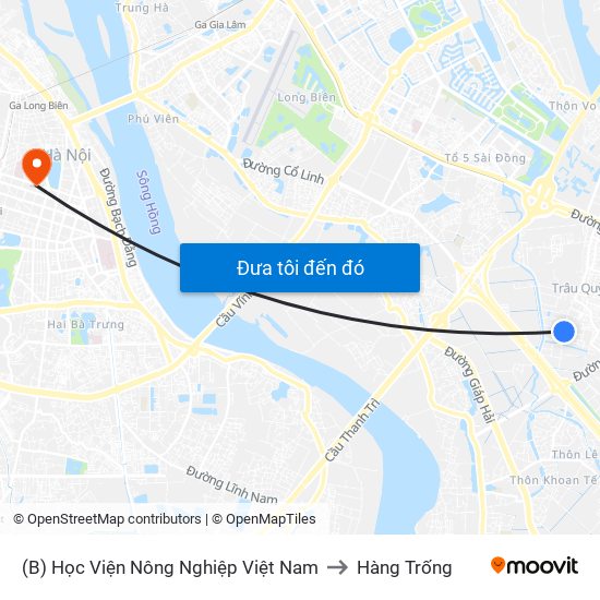 (B) Học Viện Nông Nghiệp Việt Nam to Hàng Trống map