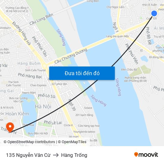 135 Nguyễn Văn Cừ to Hàng Trống map