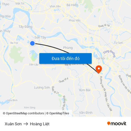 Xuân Sơn to Hoàng Liệt map