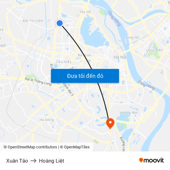 Xuân Tảo to Hoàng Liệt map