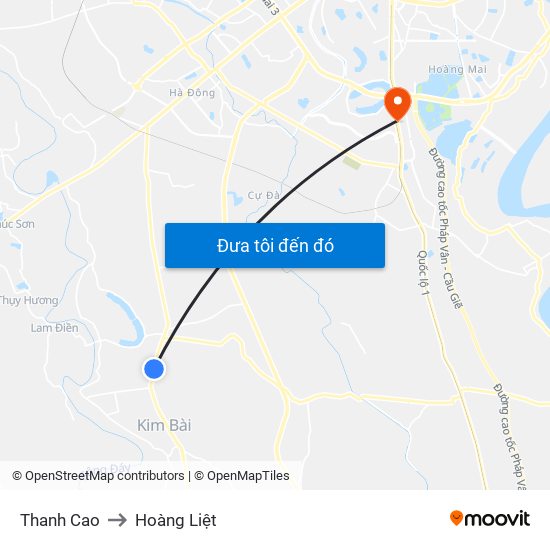 Thanh Cao to Hoàng Liệt map
