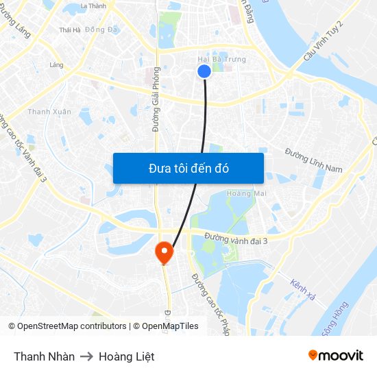 Thanh Nhàn to Hoàng Liệt map