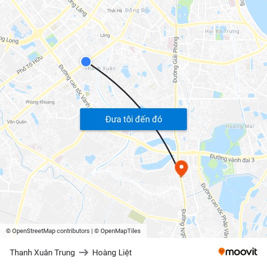 Thanh Xuân Trung to Hoàng Liệt map