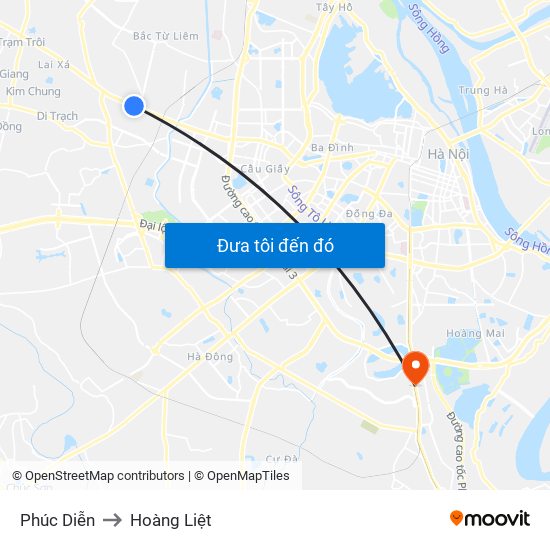 Phúc Diễn to Hoàng Liệt map